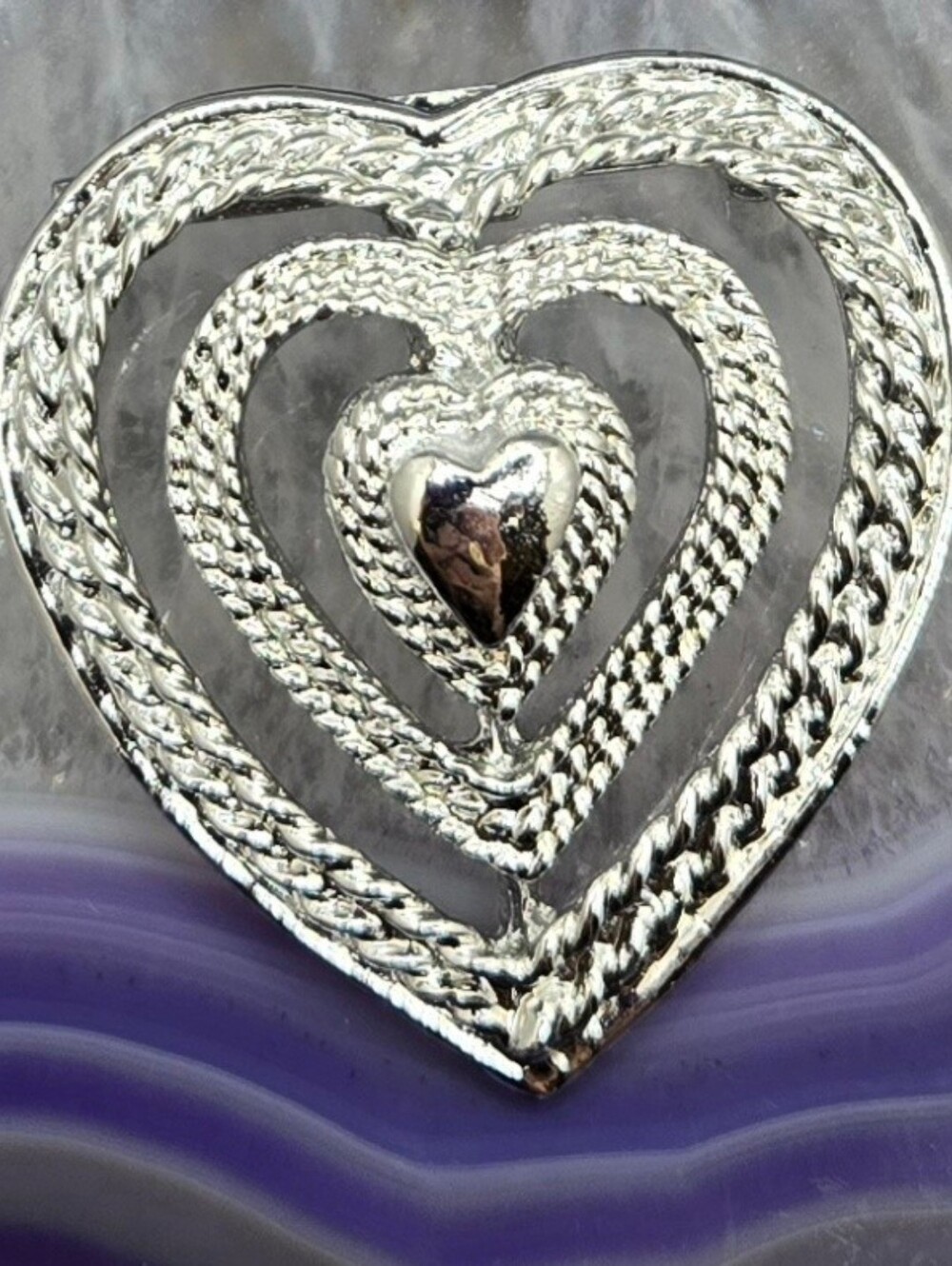 Gerry's Heart Brooch Silver Tone Graduated Hearts 1½" Diameter